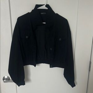 SHEIN Black Bomber Jacket Casual Cropped Style